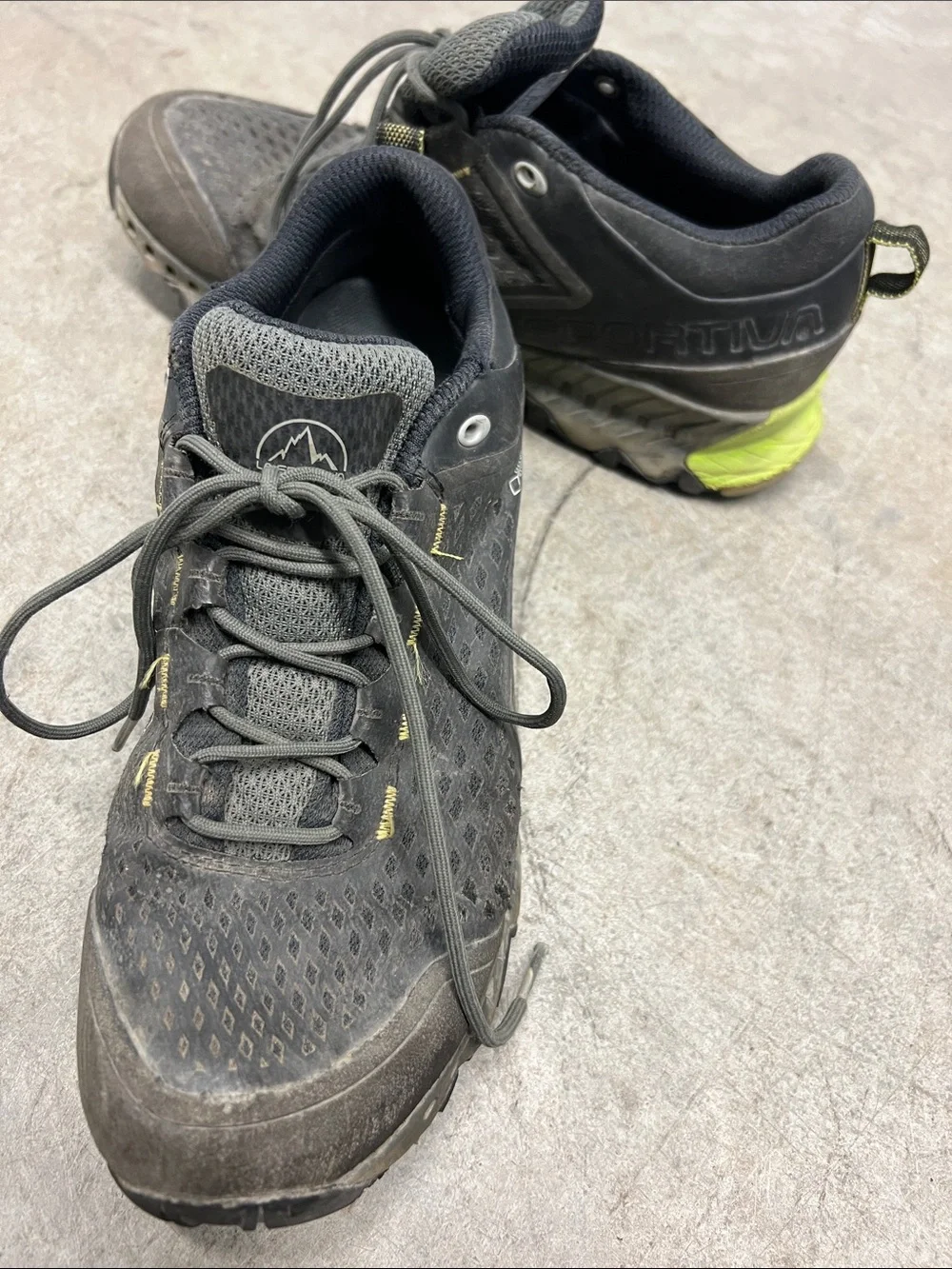 La Sportiva Black and Neon Yellow Trail Running Shoes